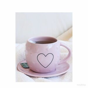 NEW Rae Dunn Heart Tea Cup and Saucer Blush Pink